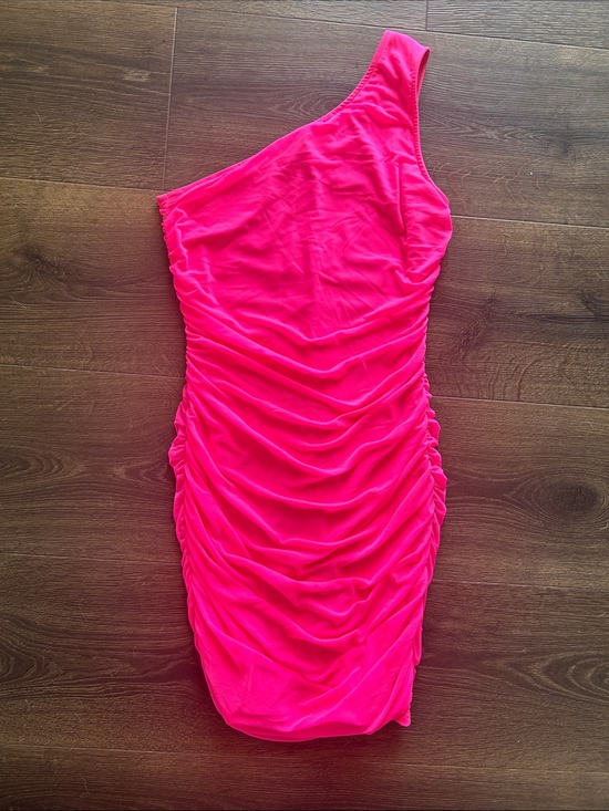 BTFBM Dresses & Skirts - Ruched One-Shoulder Neon Pink Bodycon Dress - medium